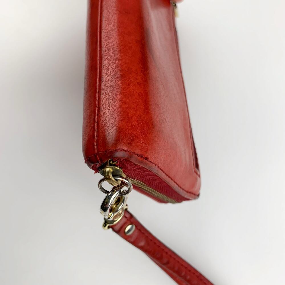 Fossil Red Leather Wallet Zip Around Wristlet Strap - Picture 6 of 8